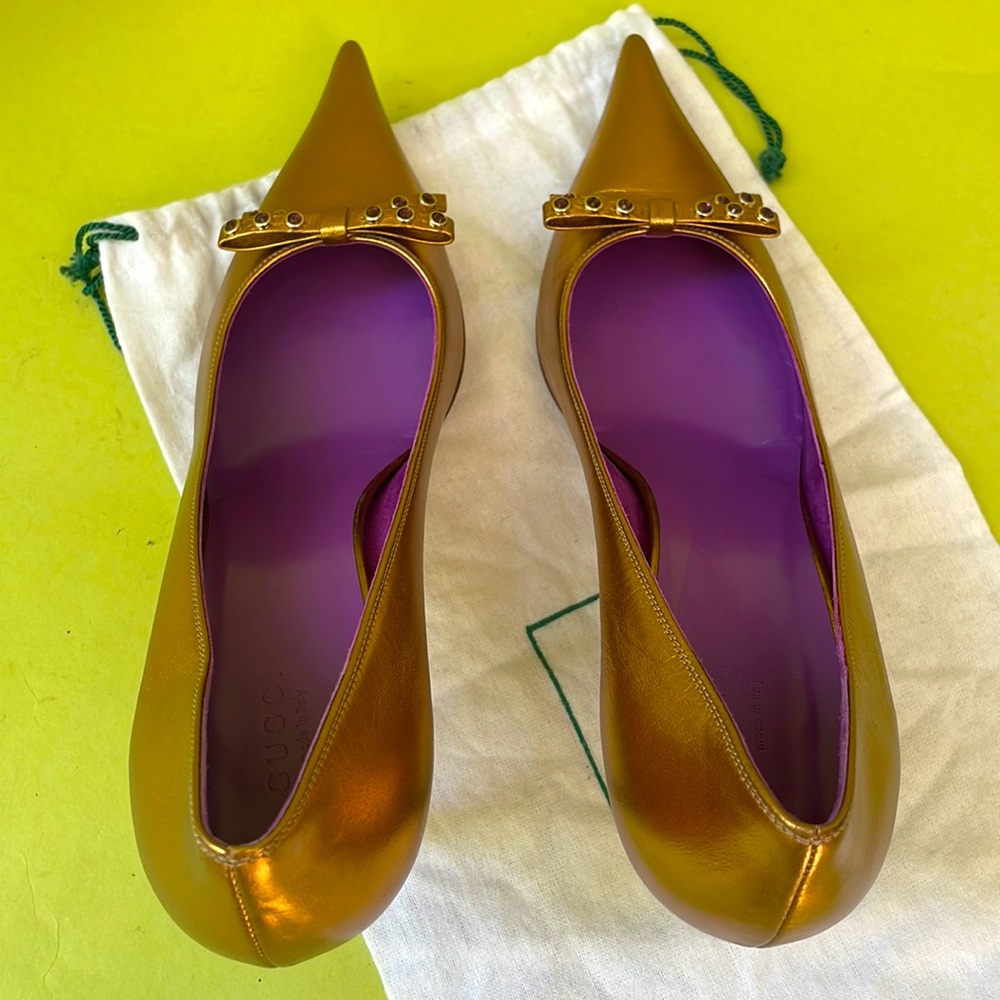 Gucci New metallic gold/purple all leather shoes with dust bag - Picture 13 of 17